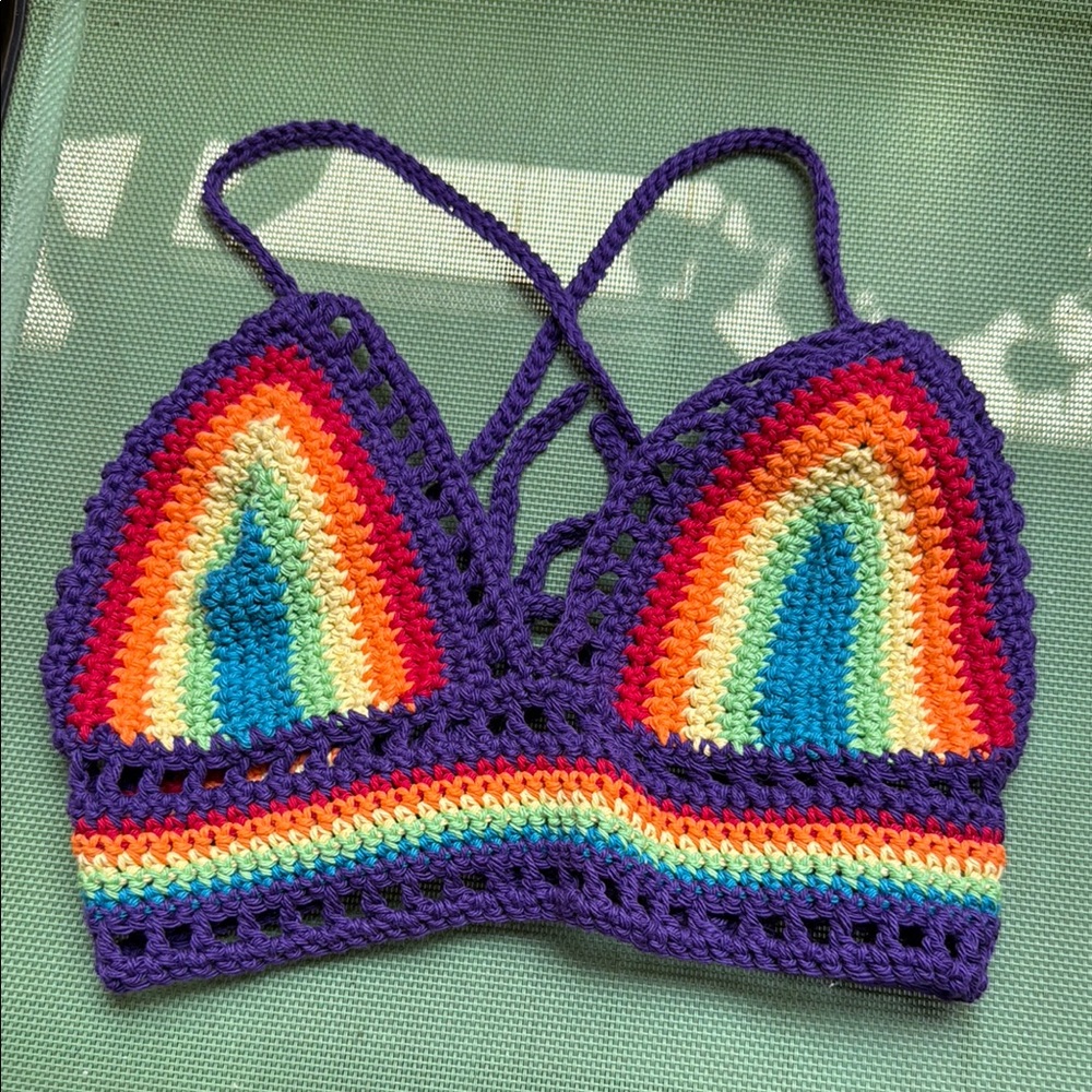 Colorful Crochet Halter Top pride rainbow bralette 🌈🏳️‍🌈
